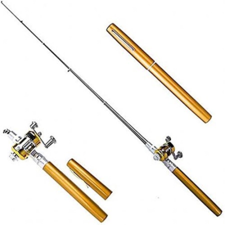 Pocket Pen Fishing Rod Pole with Golden Baitcasting