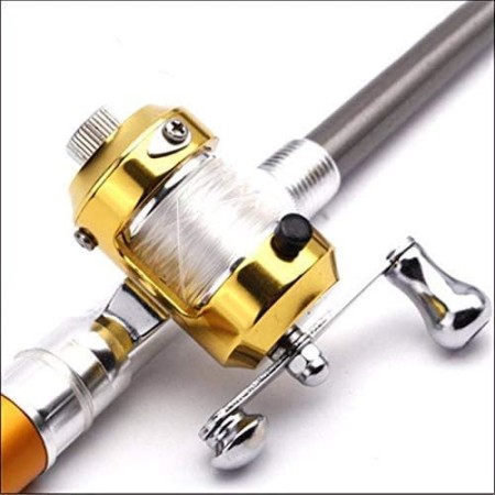Pocket Pen Fishing Rod Pole with Golden Baitcasting