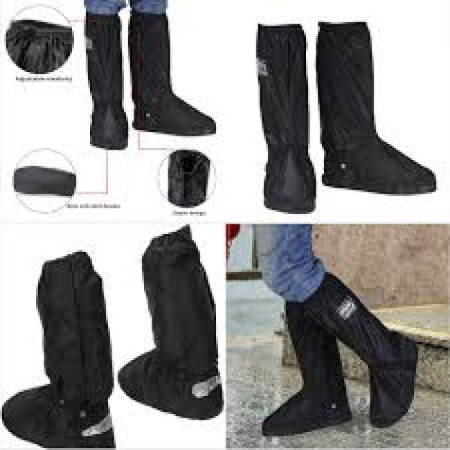 Zipper Waterproof Rain Shoes Cover Black