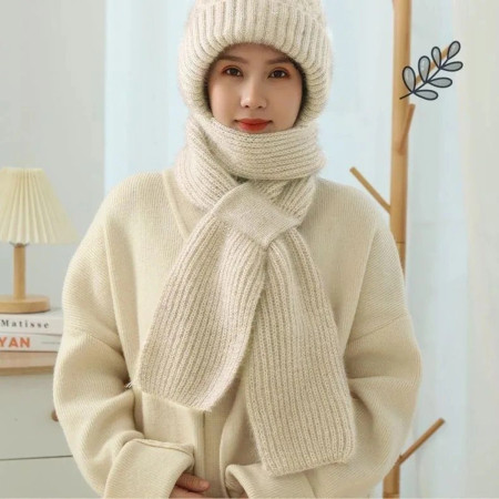 NEW Winter Protection Windproof Cap with Scarf off white