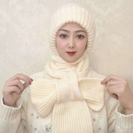 Winter Protection Windproof Cap with Scarf (White)
